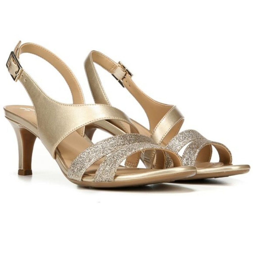 Naturalizer Gold Pearl & Glitter Taimi Strappy Open Toe Heels Sandals Size 7.5